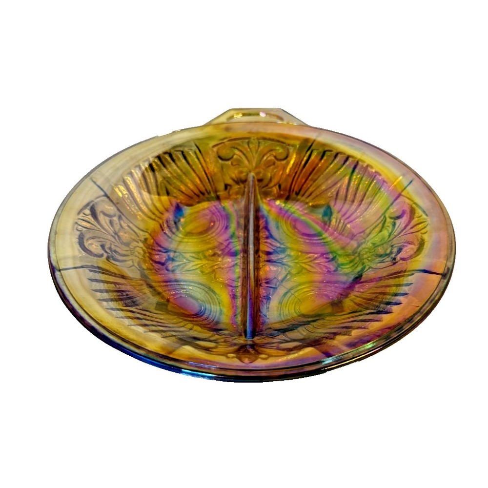 Vintage Indiana Glass Killarney Amber Carnival Glass Divided Relish Dish 8"
